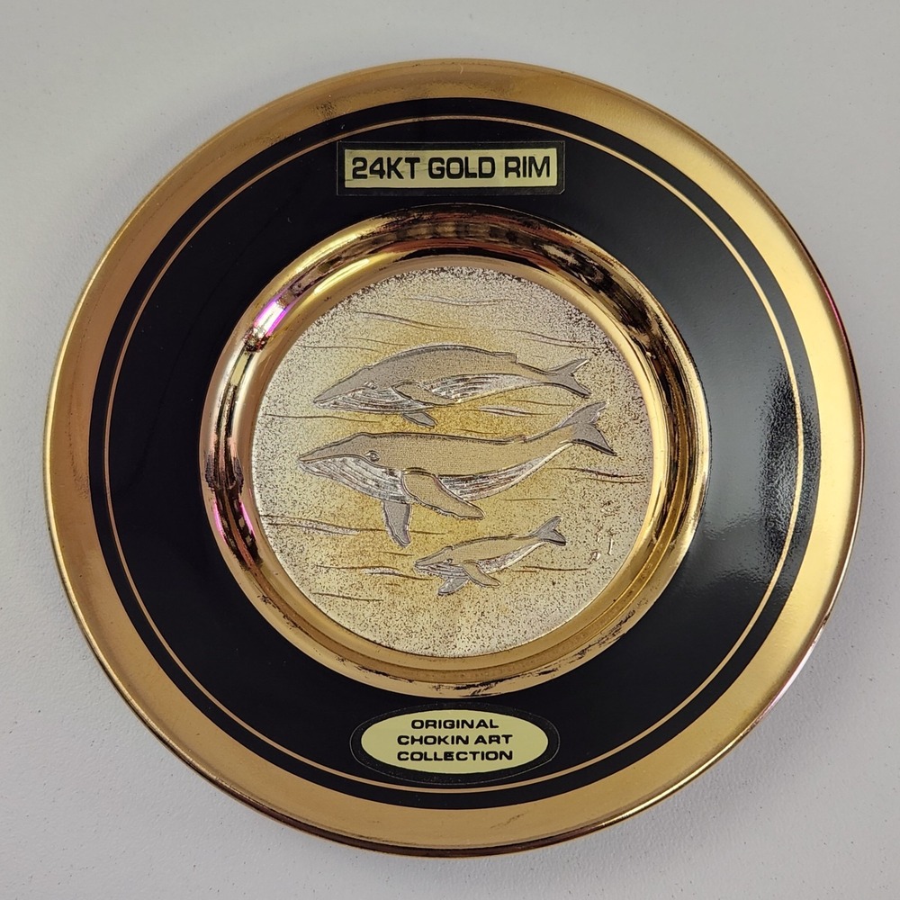 Dynasty Chokin Art Collection Plate 24 KT Gold Rim Humpback Whale 4"